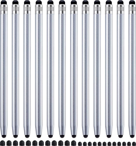 LINFANC 12Pcs Silver Stylus Pen for Touchscreen, 2-in-1 High Precision & Sensitivity Stylus Pen for iPhone/iPad/Android Smartphones and Tablets Compatible with All Touch Screens