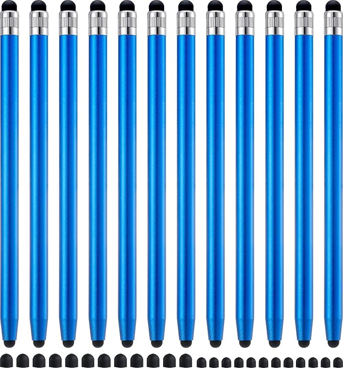 LINFANC 12Pcs Blue Stylus Pen for Touchscreen, 2-in-1 High Precision & Sensitivity Stylus Pen for iPhone/iPad/Android Smartphones and Tablets Compatible with All Touch Screens