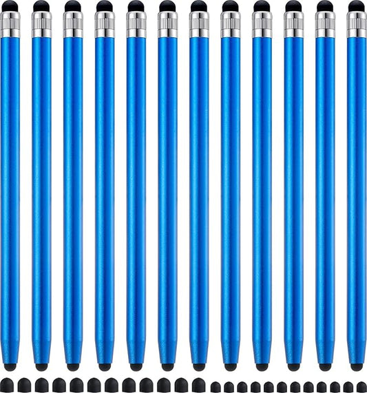 LINFANC 12Pcs Blue Stylus Pen for Touchscreen, 2-in-1 High Precision & Sensitivity Stylus Pen for iPhone/iPad/Android Smartphones and Tablets Compatible with All Touch Screens