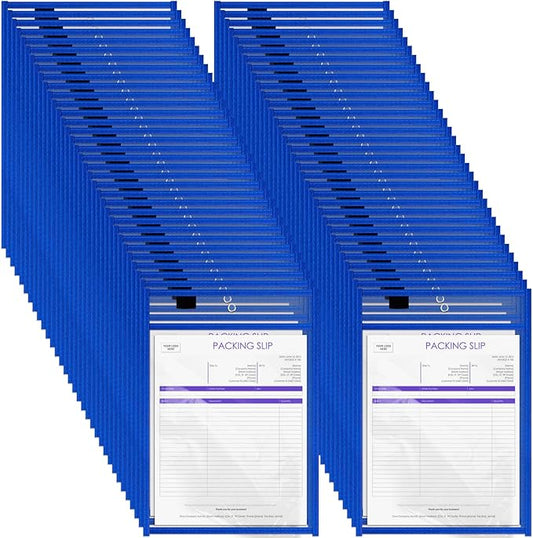 Seajan 120 Pcs Clear Dry Erase Pockets Plastic Sleeves for Paper 14 x 10 Inch Reusable Job Holder Shop Ticket Holders Order Pockets Organizer Teacher Supplies for Classroom (Blue)