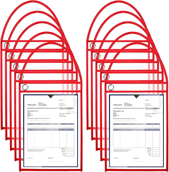 Epakh 30 Pack Office Products Shop Ticket Holders with Hanging Strap 9 x 12 Inches, Dry Erase Pockets, Job Ticket Holders, Both Sides Clear, Welcome to Work Order(Red)