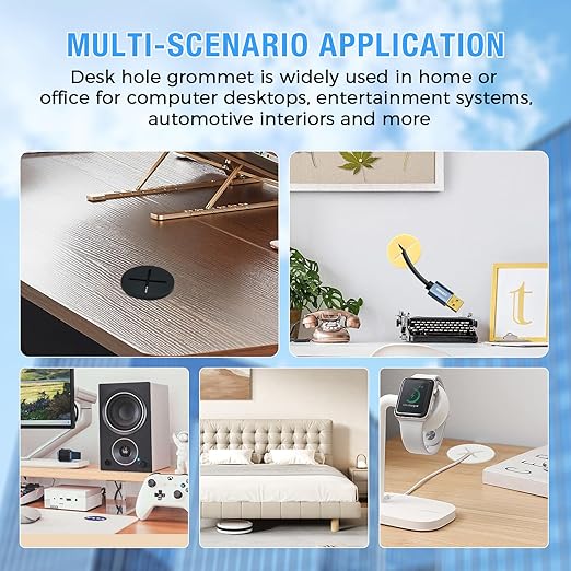 Desk Grommet, 1 in 25 mm Silicone Rubber Grommets, Black Desk Hole Cover for Cables, Flexible Wall Cord Pass Through Grommet for Office Table Computer Home Furniture Wire Organizer-8 Pcs