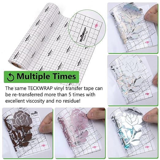TECKWRAP Transfer Tape for Vinyl - 12" x 32FT Vinyl Transfer Paper for Permanent Vinyl, Stickers, Decals, Signs, Windows, Alignment Grid & Clear