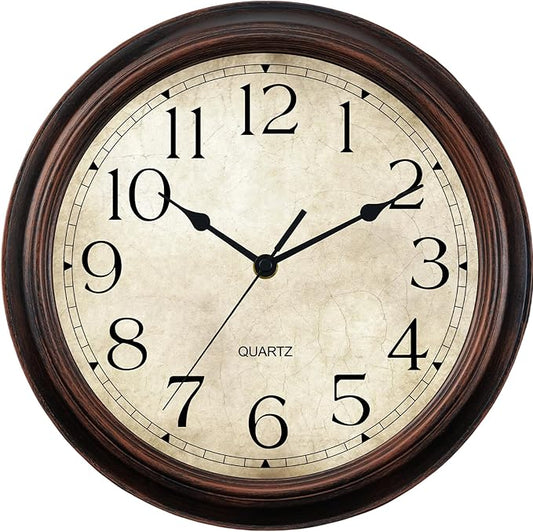 Wall Clock 10 Inch Battery Operated Silent Non-Ticking Analog Wall Clocks Vintage Retro Rustic Style Decorative for Bedroom Living Room Kitchen Office (Bronze)