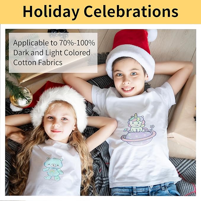 TransOurDream Heat Transfer Paper for Dark T Shirts (Glitter, 20 Sheets, 8.5x11") Iron on Transfers Paper for Dark Fabric Printable Heat Transfer Vinyl for Inkjet Printer