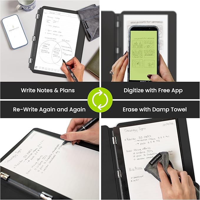 Rocketbook Pro 2.0 Reusable Professional Smart Notebook, Letter Size 8.5x11, Black - Lined & Dot Grid Pages, App-Connected, Erasable, Premium Cover, Ideal for Work Notes and Business Meetings