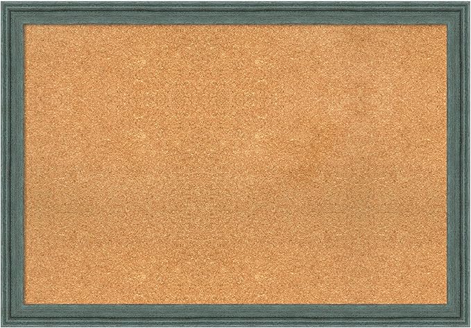 Amanti Art Natural Cork Board for Wall, 27x39 Vision Board with Blue Wood Frame, Large Corkboard Office Decor for Home Organization, Rustic Farmhouse Corkboard Pinboard to display items for home