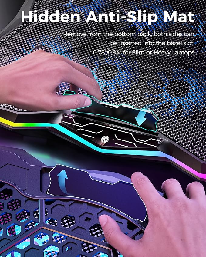 AICHESON Gaming Laptop Cooling Pad with 8 Fans, RGB Computer Stand for 15.6-17.3 Inch Notebook with 7 Height Slots, 2 USB Ports, AA3