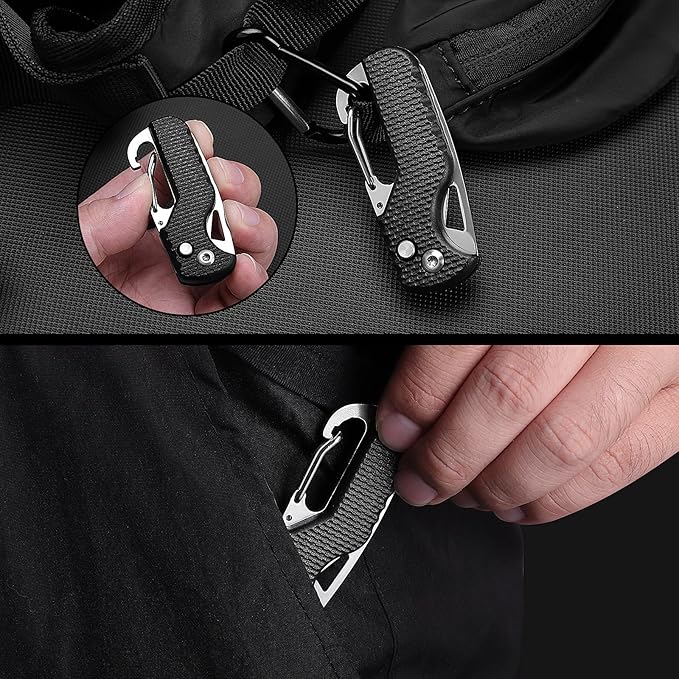 2 Pack Safety Box Cutter, EDC Seat belt Cutter with 1.1inch Hook Blade, Retractable Package Opener for Wrap, Tape and Strap, Small Keychain Knife, Cool Gadgets for Women Men