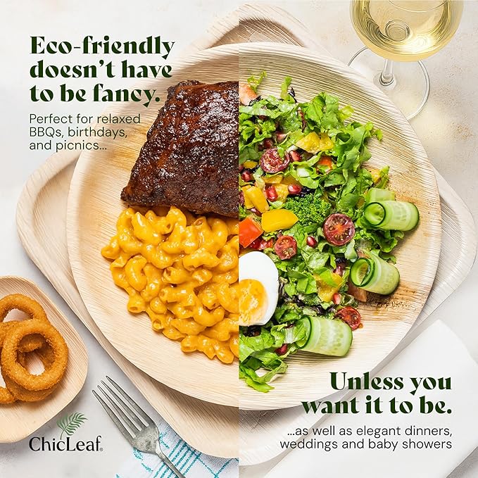 Chic Leaf Compostable & Biodegradable Palm Leaf Disposable Bamboo Plates - Disposable Party Plates for Appetizers - Camping Essentials - Reusable Party Supplies (10 & 7 Inch Square)