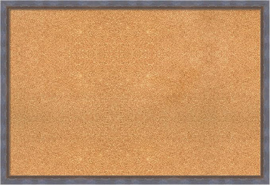 Amanti Art Natural Cork Board for Wall, 26x38 Vision Board with Blue Wood Frame, Large Corkboard Office Decor for Home Organization, Modern Contemporary Corkboard Pinboard to display items for home